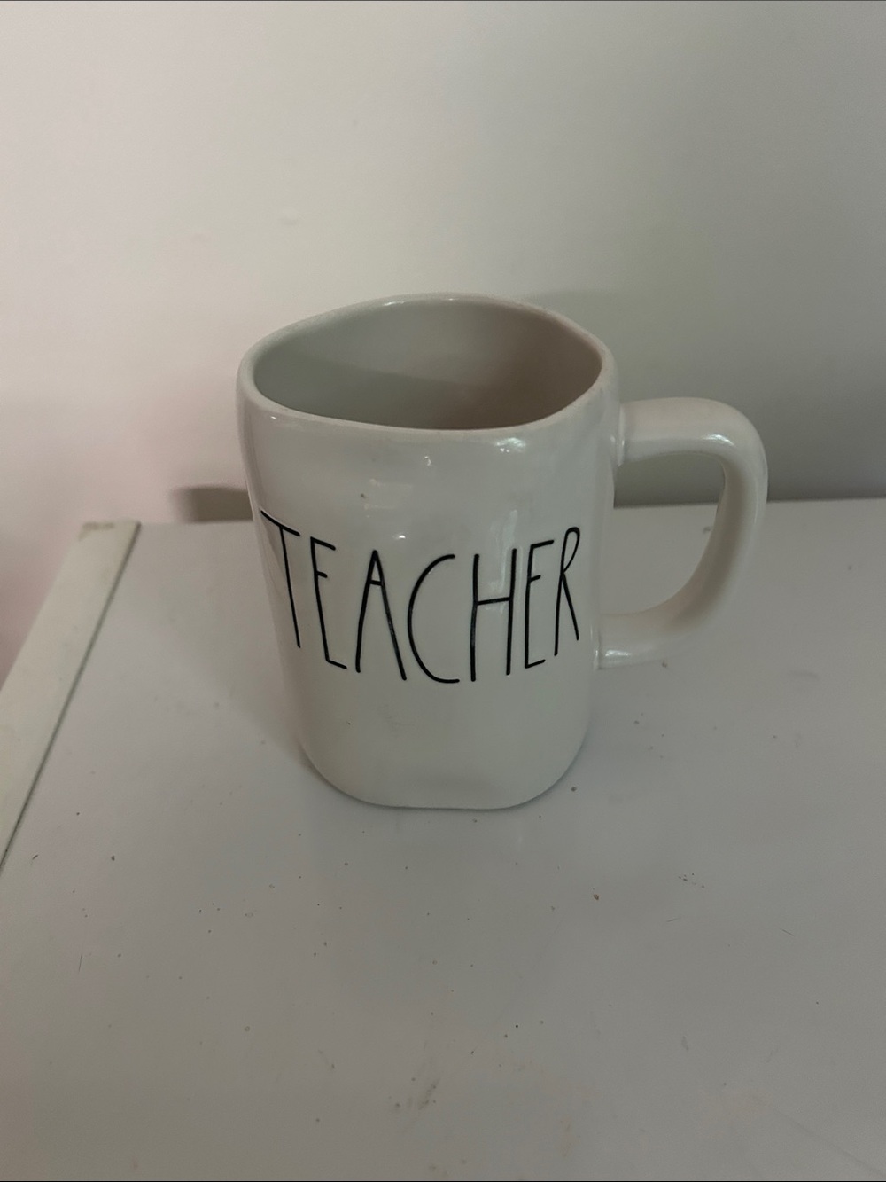 Rae Dunn White Ceramic "Teacher" Mug with Black Lettering